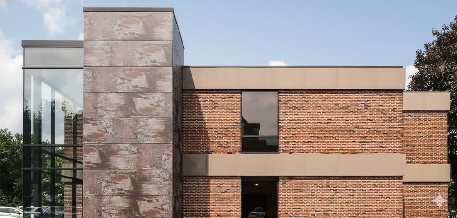 Brick and glass exterior of 355 Main in Armonk, New York